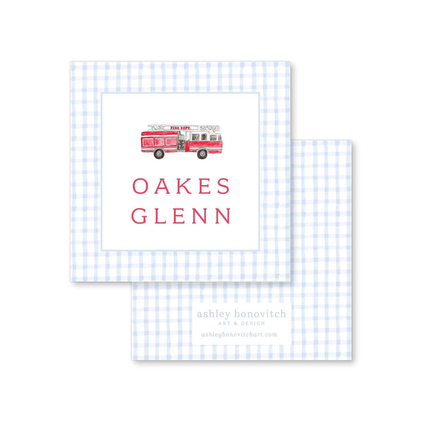 Fire Truck Gingham Calling Cards