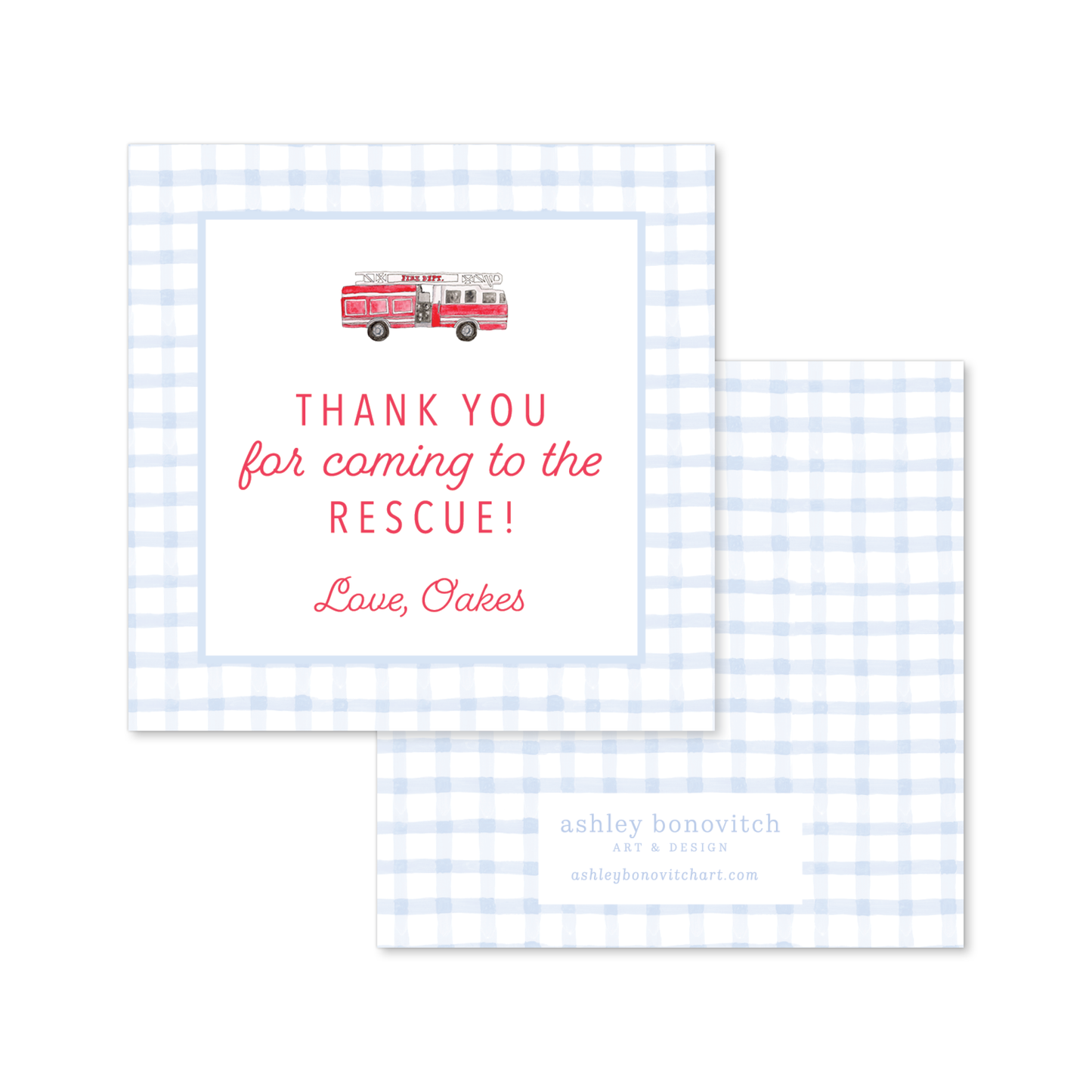 Fire Truck Party Tags in Gingham