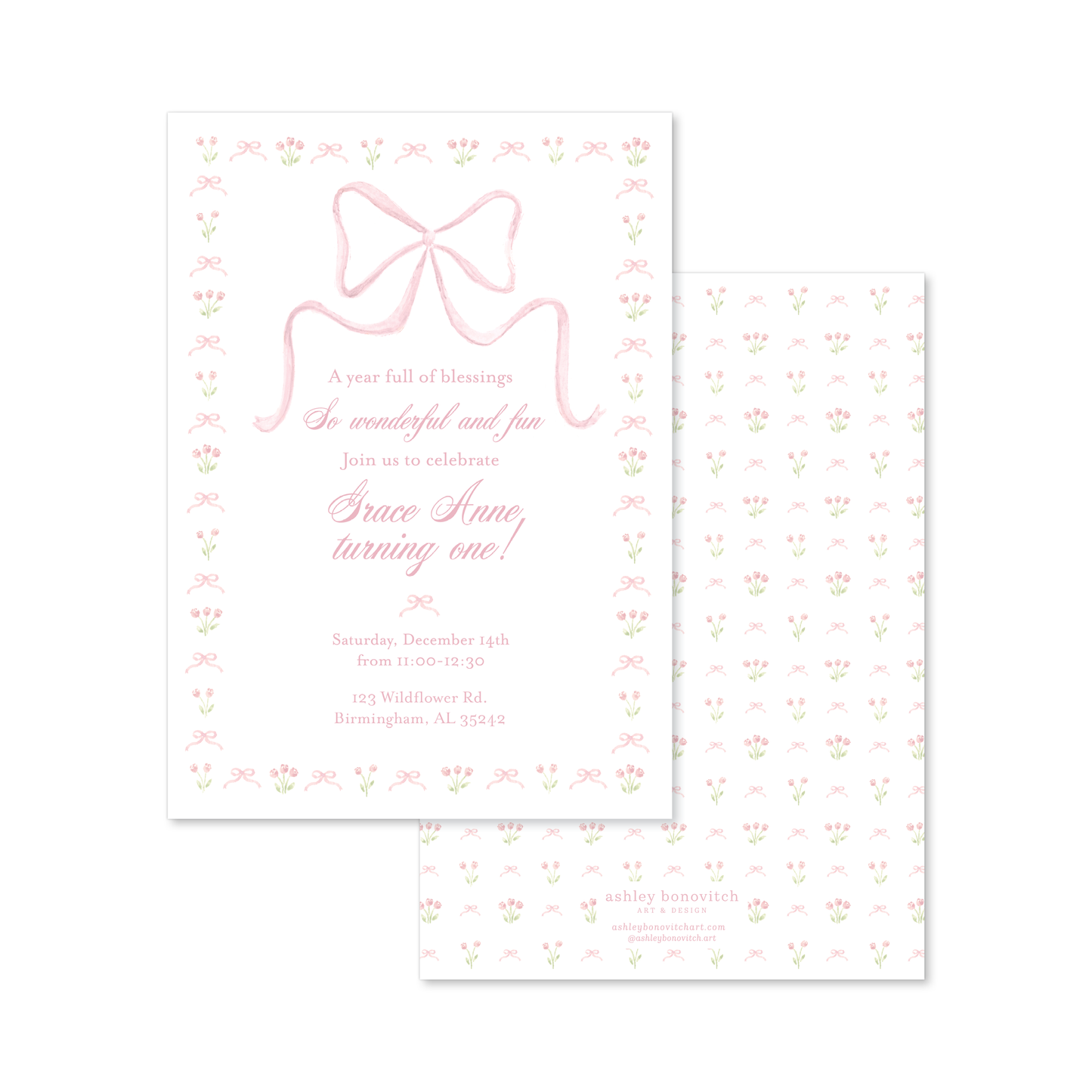 Pink Floral Bow Invitations