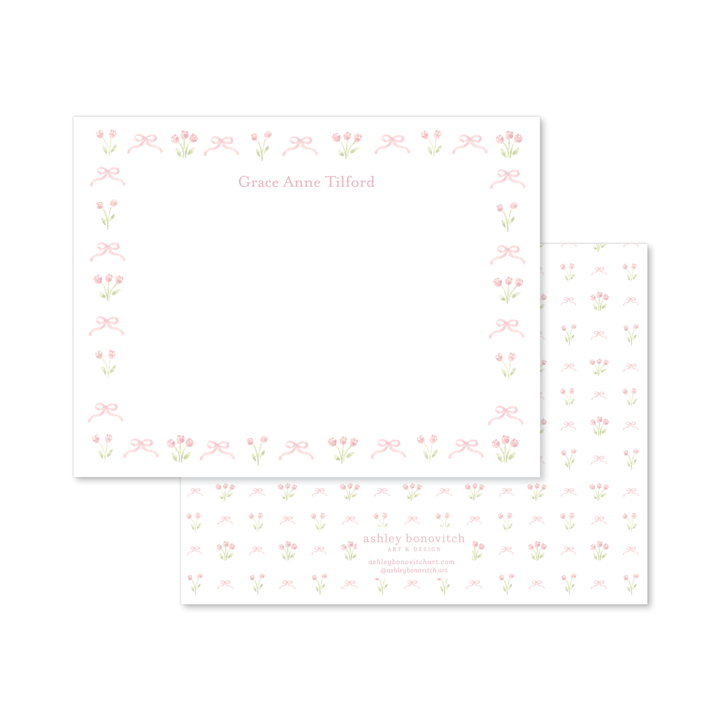 Pink Floral Bows Stationery Set