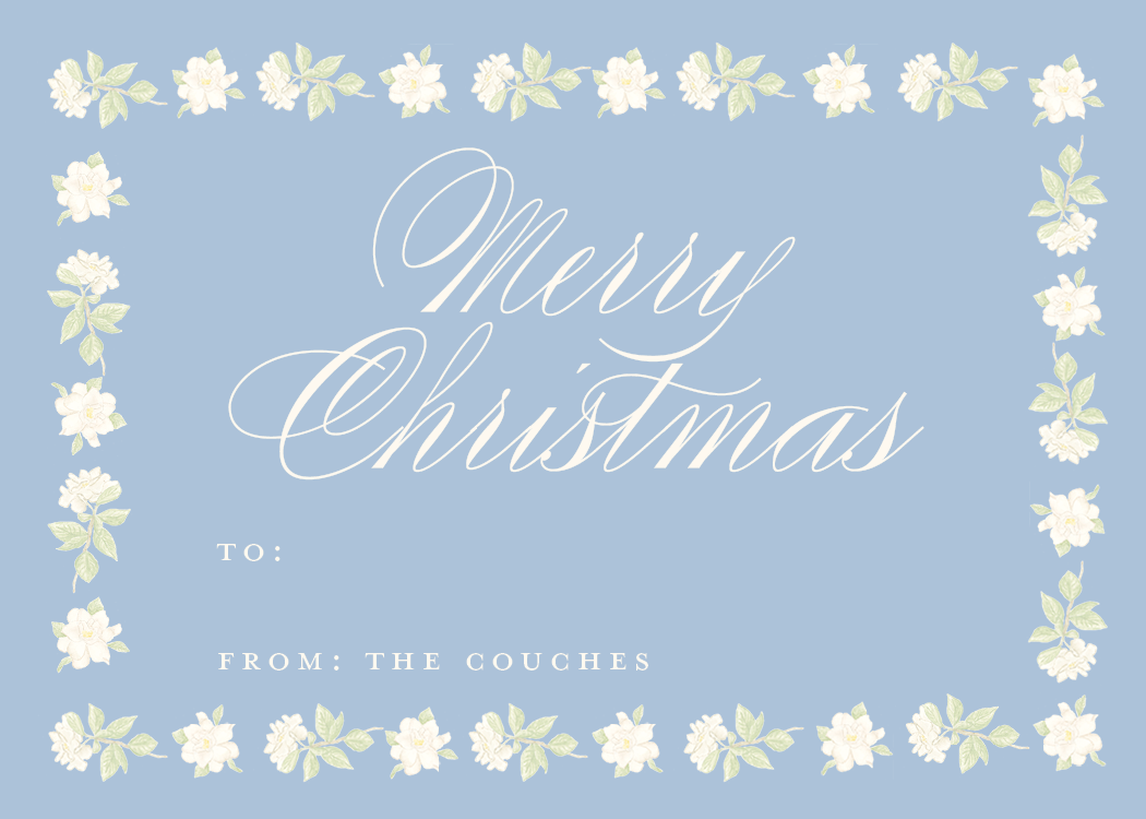 Gardenia Border Christmas Gift Stickers in Dusty Blue