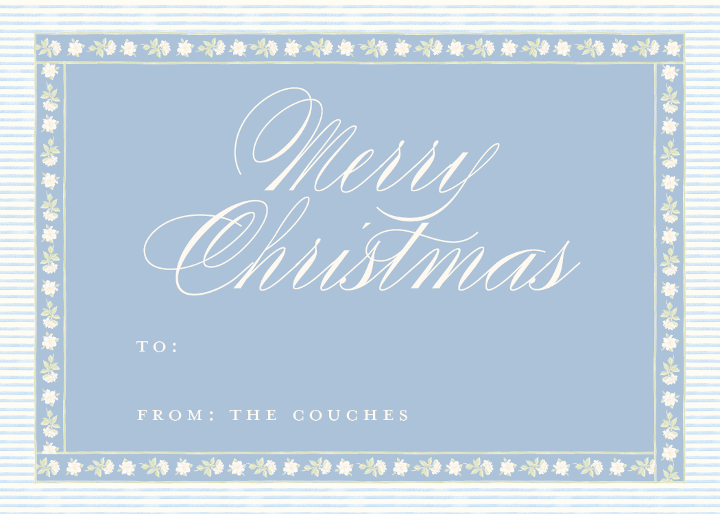 Gardenia Border Christmas Gift Stickers in Dusty Blue