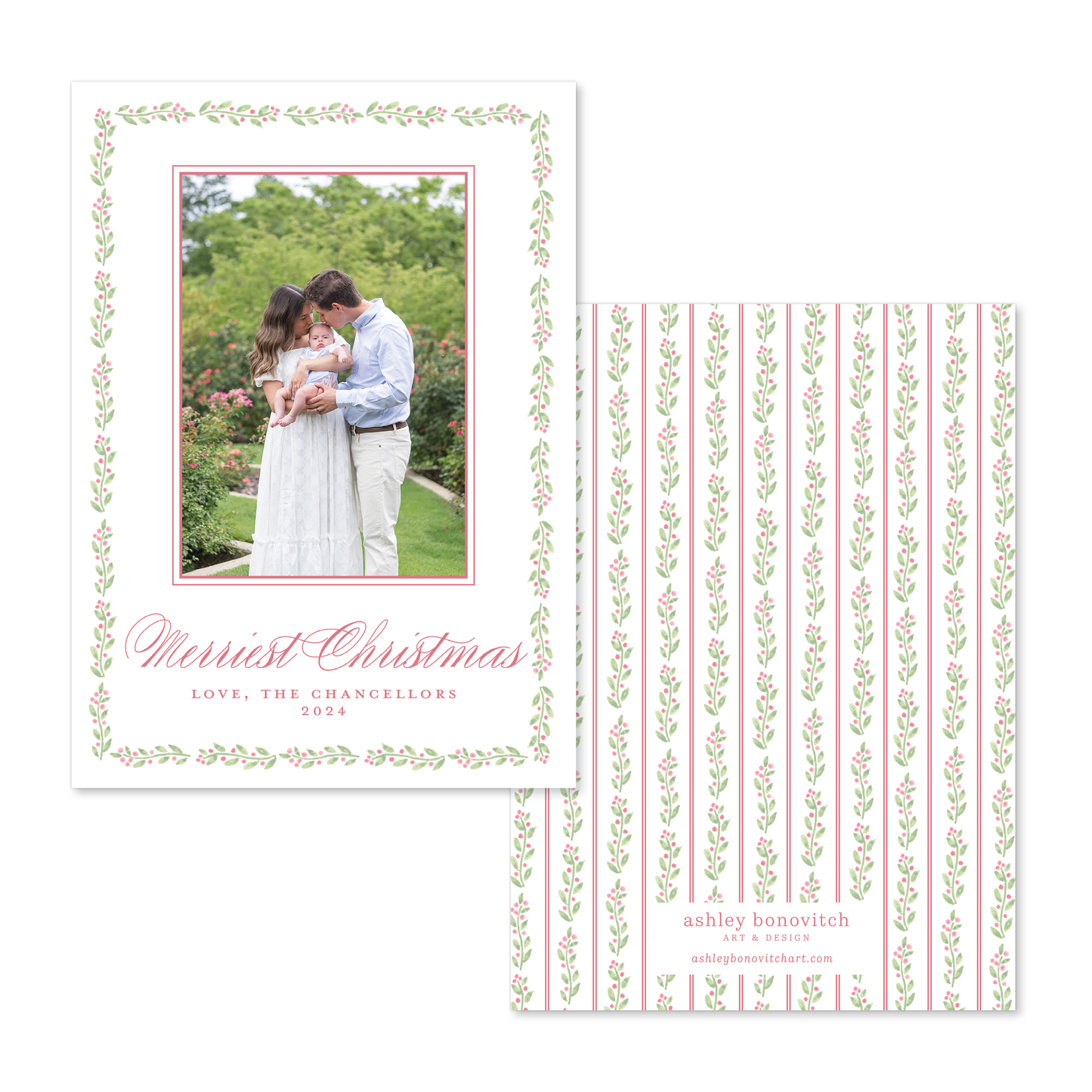 Garland Berries Christmas Card in Red