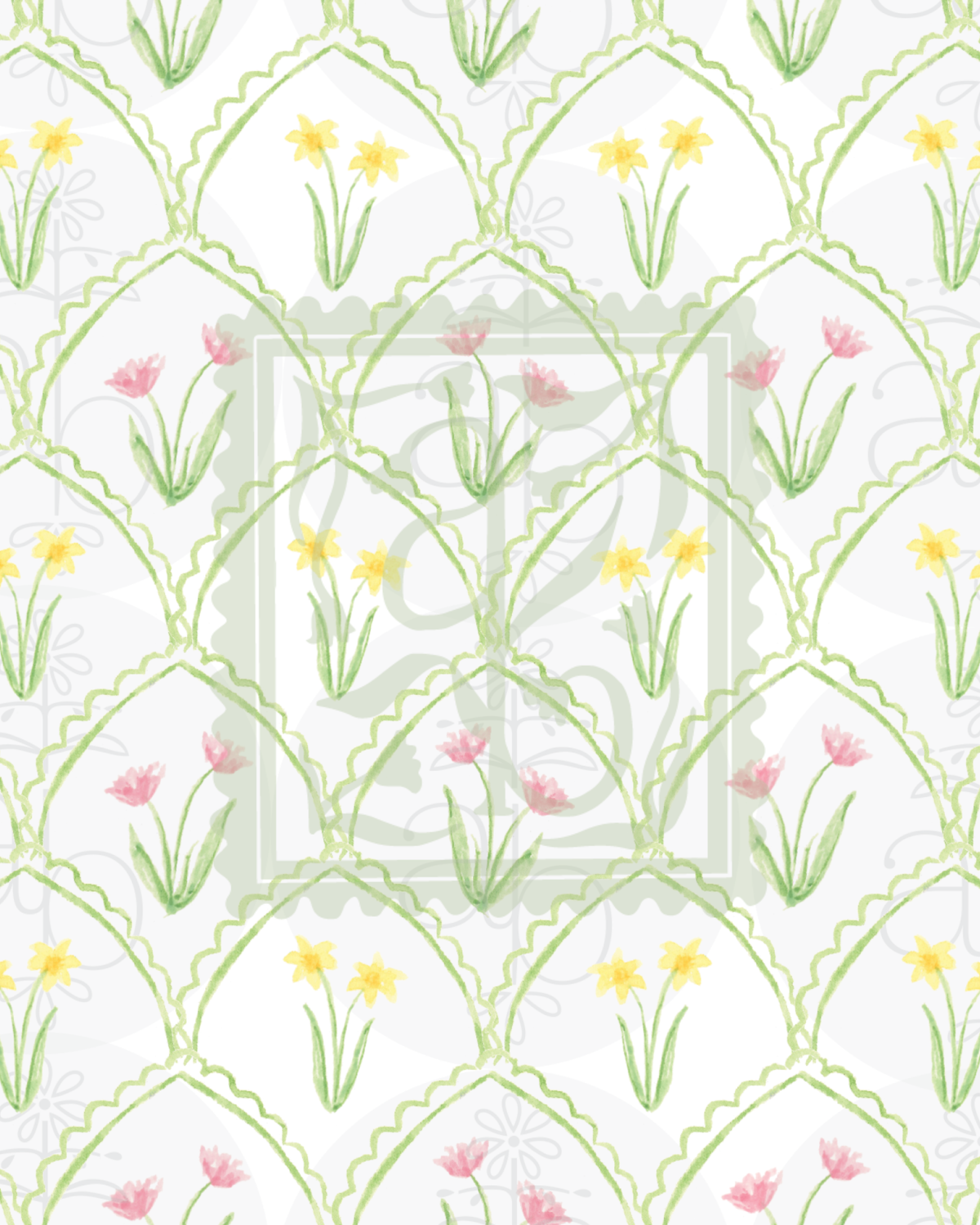 Botanical Spring Scallop Pattern