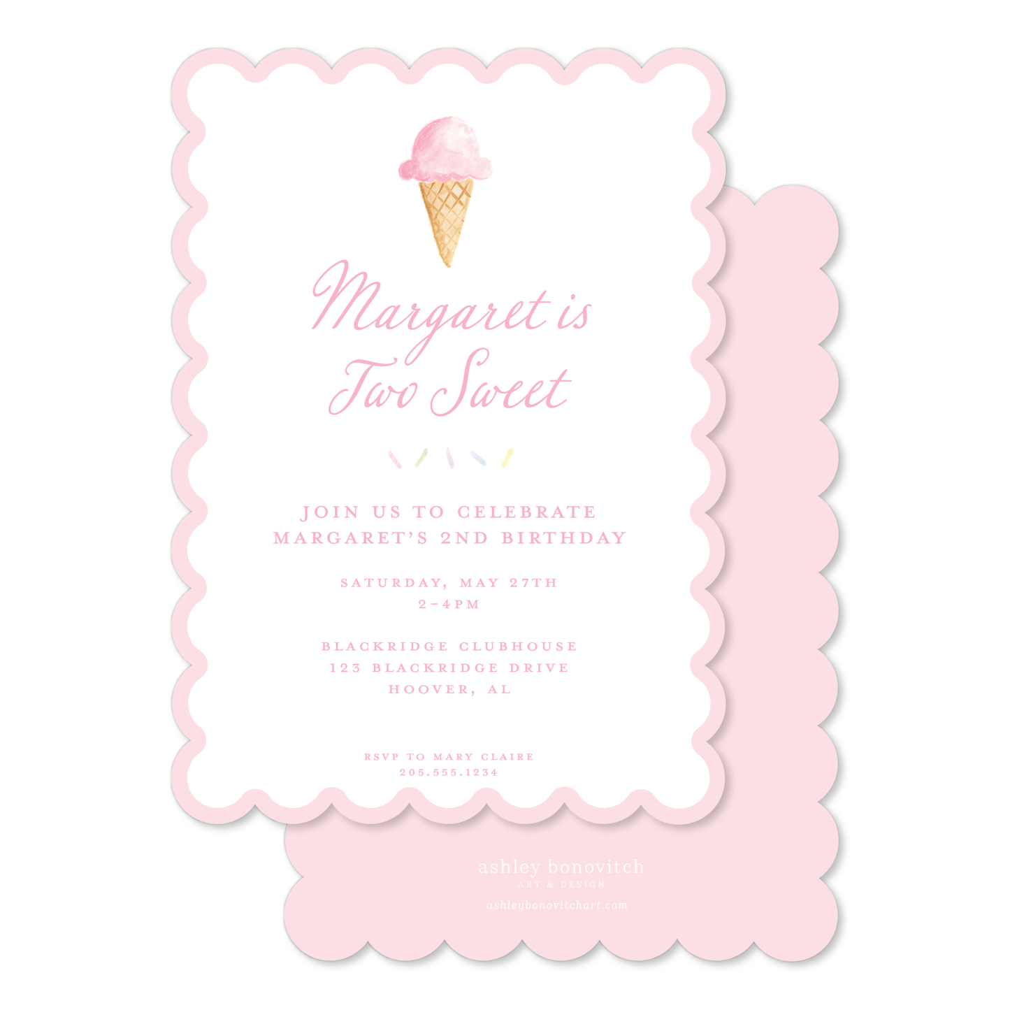 Ice Cream Scallop Invitations in Pink