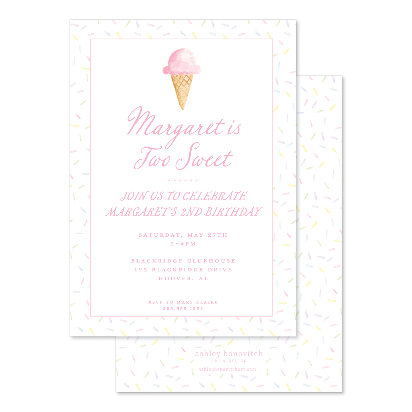 Ice Cream Party Invitations in Pink Sprinkles