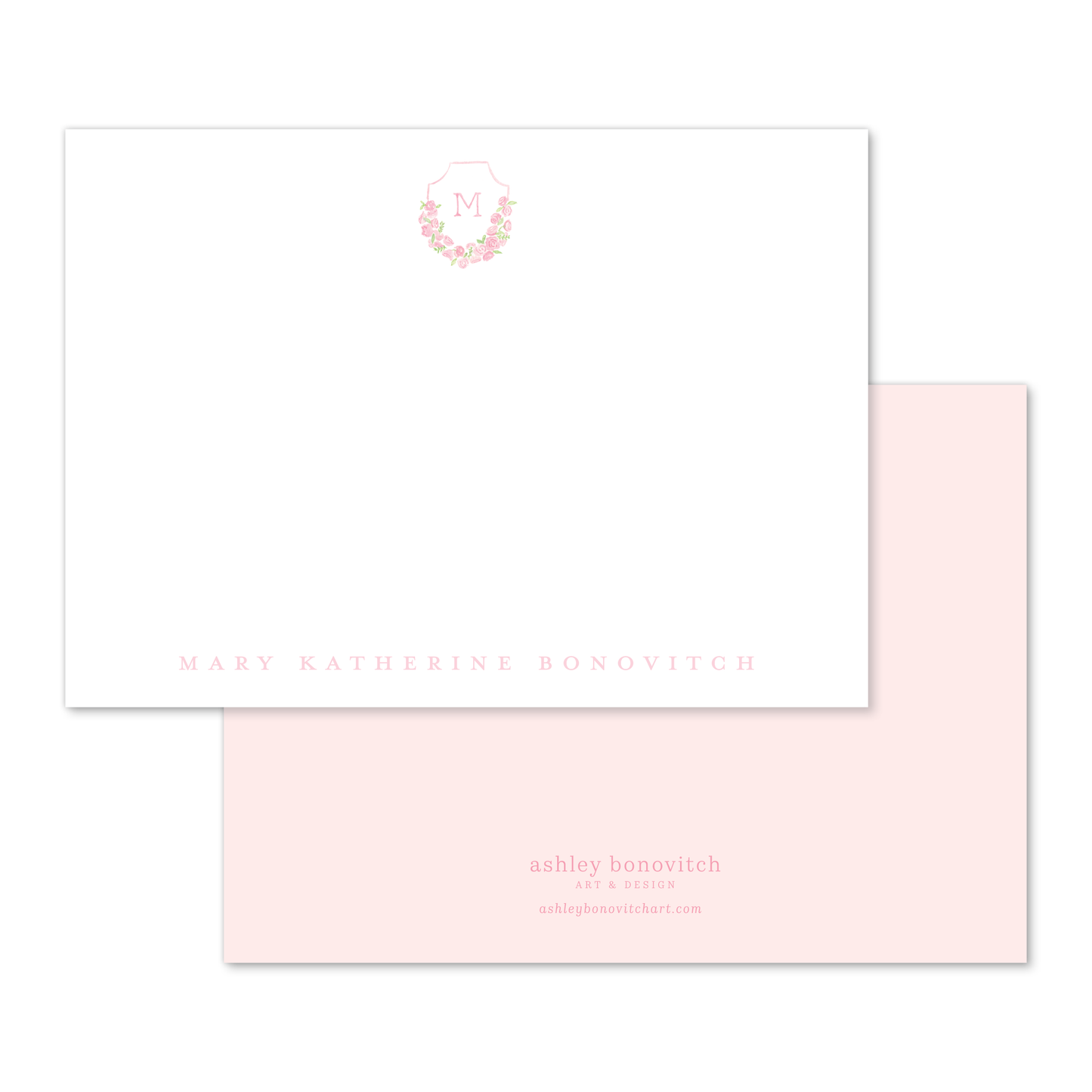 Pink Floral Crest Stationery