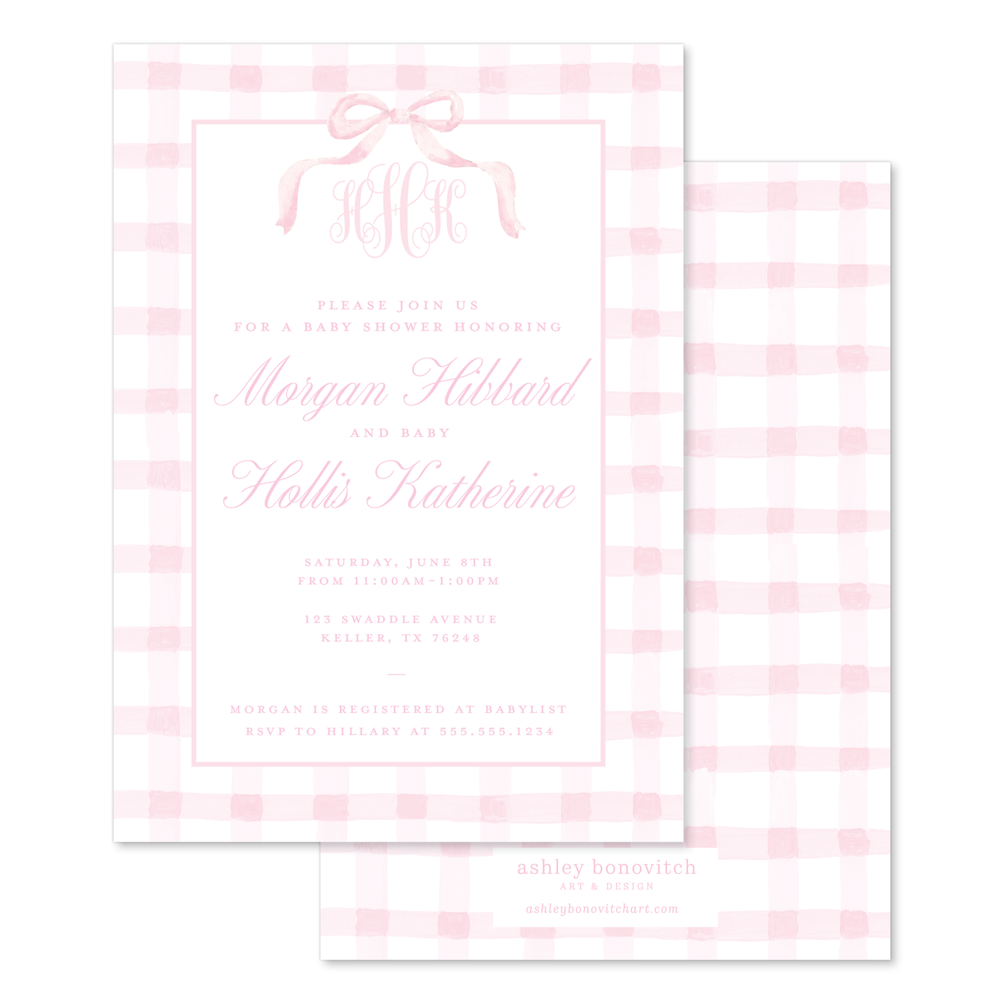 Pink Monogram Bow Invitations