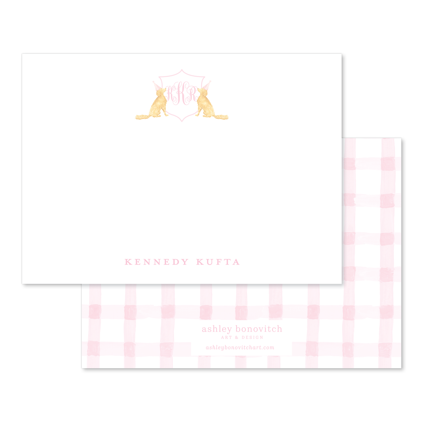 Pink Gingham Puppy Stationery Set