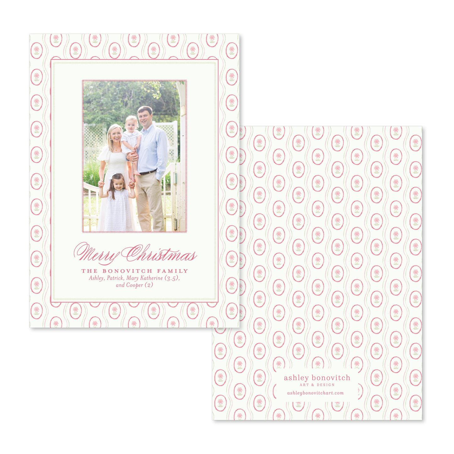 Poinsettia Medallion Block Print Christmas Card