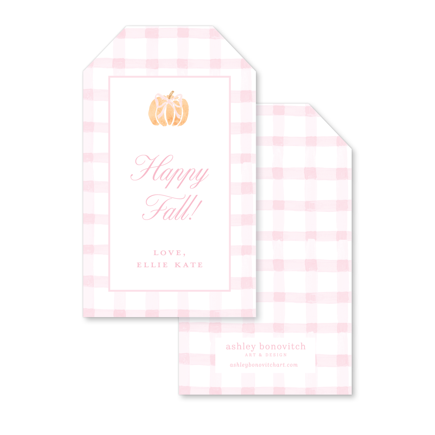 Gingham Pumpkin Gift Tags in Pink