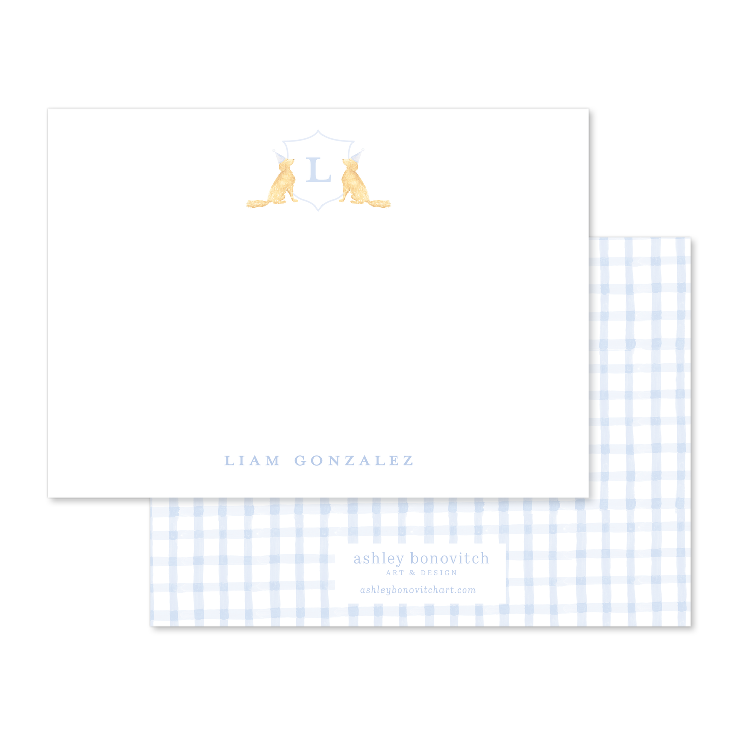 Blue Gingham Puppy Stationery Set