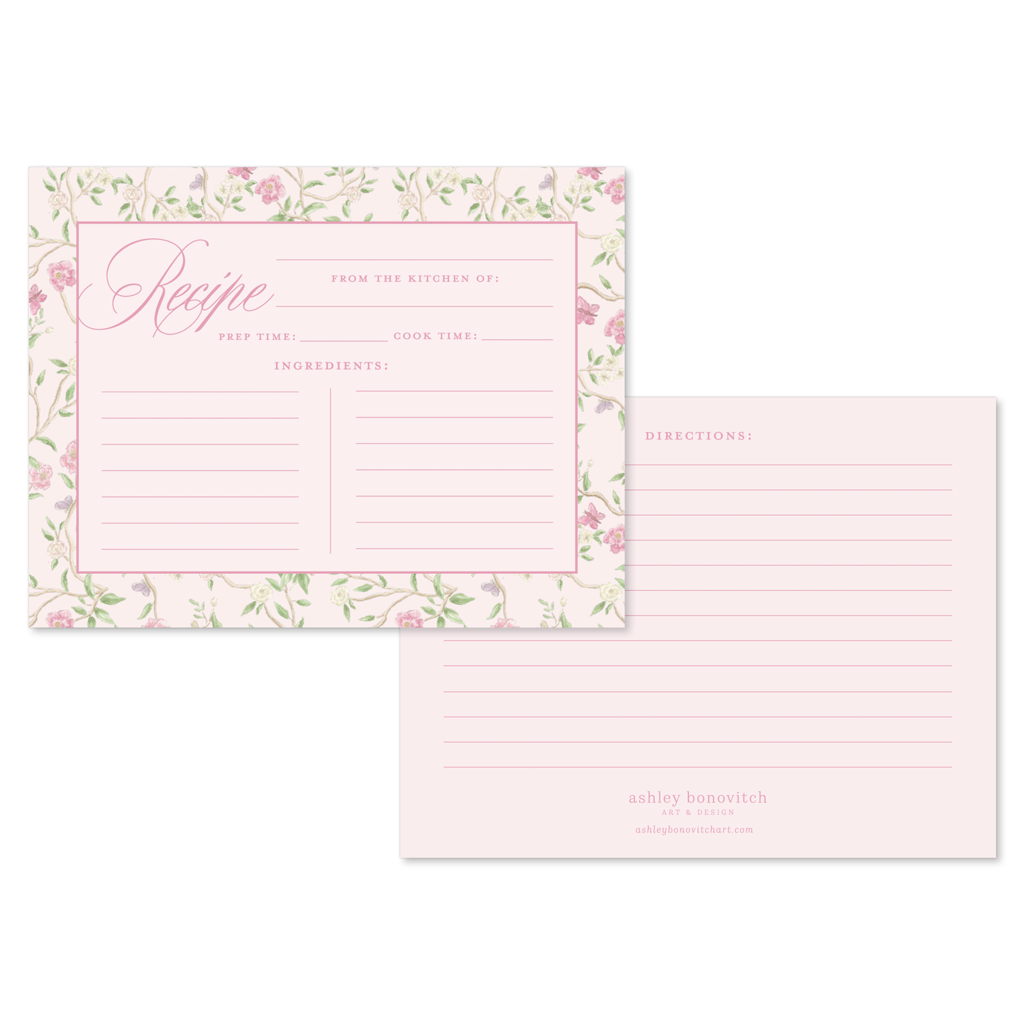 Recipe Cards in Pink Chinoiserie