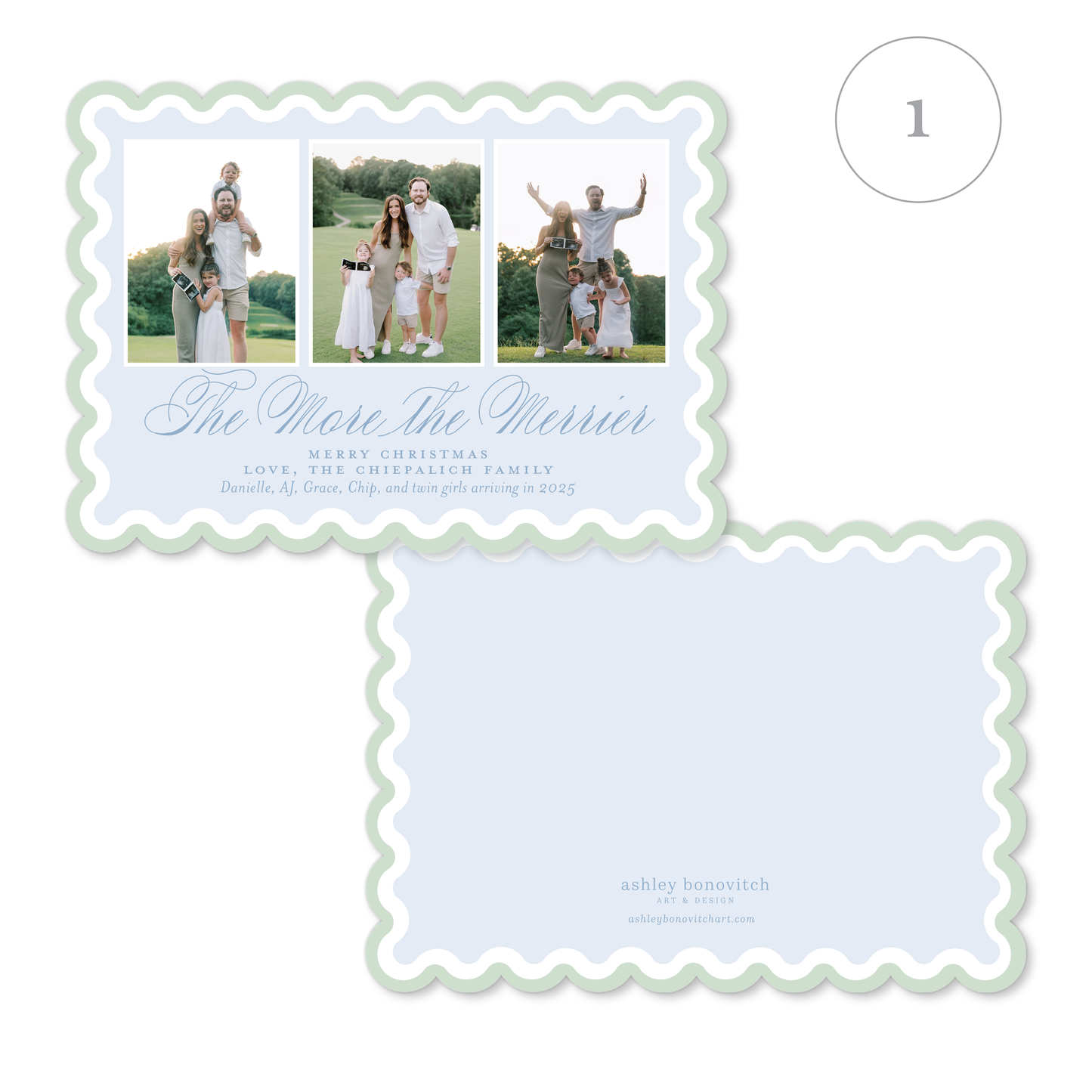 Two Tone Scallop Christmas Cards Landscape - 8 Colorways