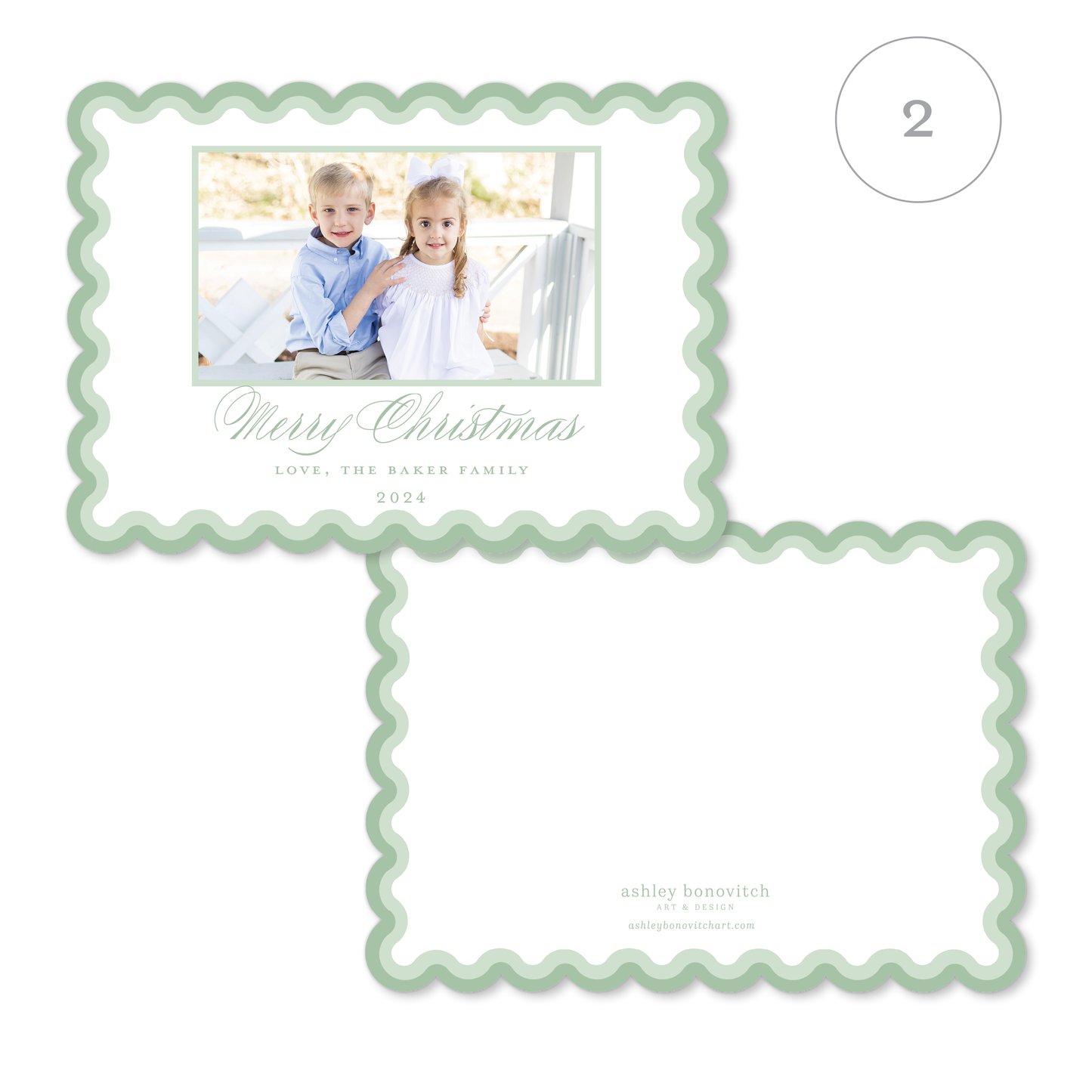 Two Tone Scallop Christmas Cards Landscape - 8 Colorways