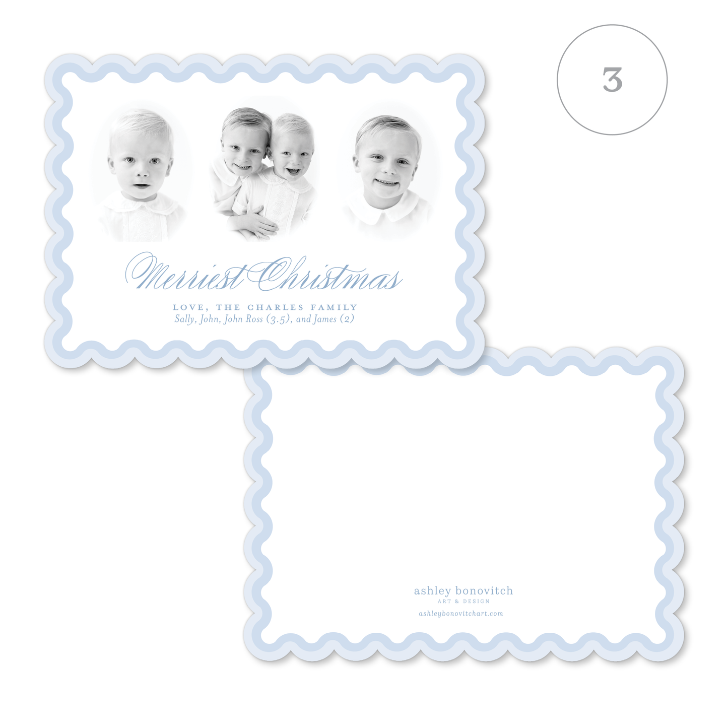 Two Tone Scallop Christmas Cards Landscape - 8 Colorways