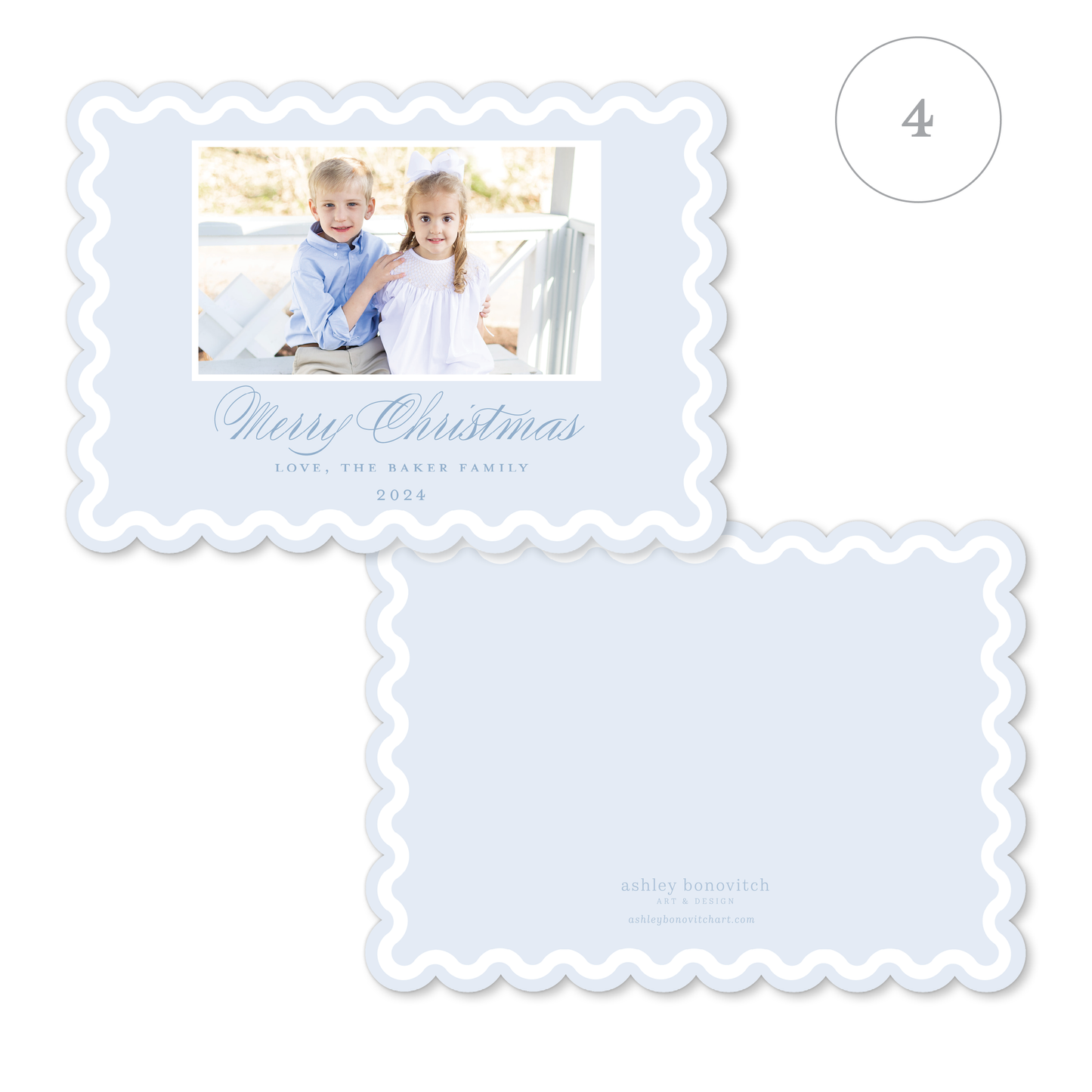 Two Tone Scallop Christmas Cards Landscape - 8 Colorways
