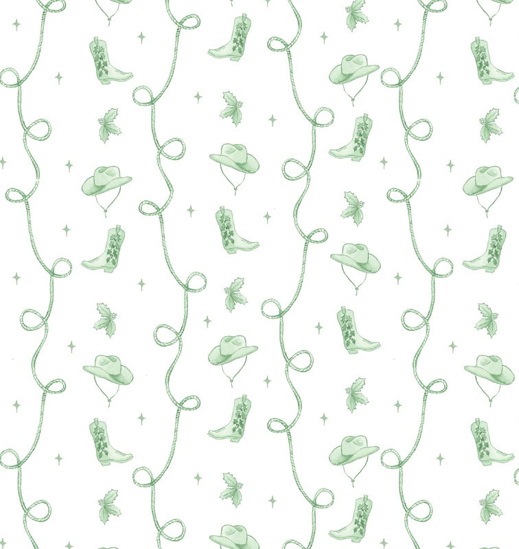 Western Christmas Wrapping Paper Sheets in Green - PREORDER SHIPS NOV. 17TH