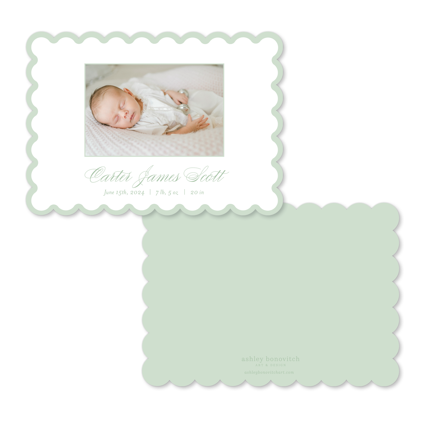 Green Simple Scallop Birth Announcements