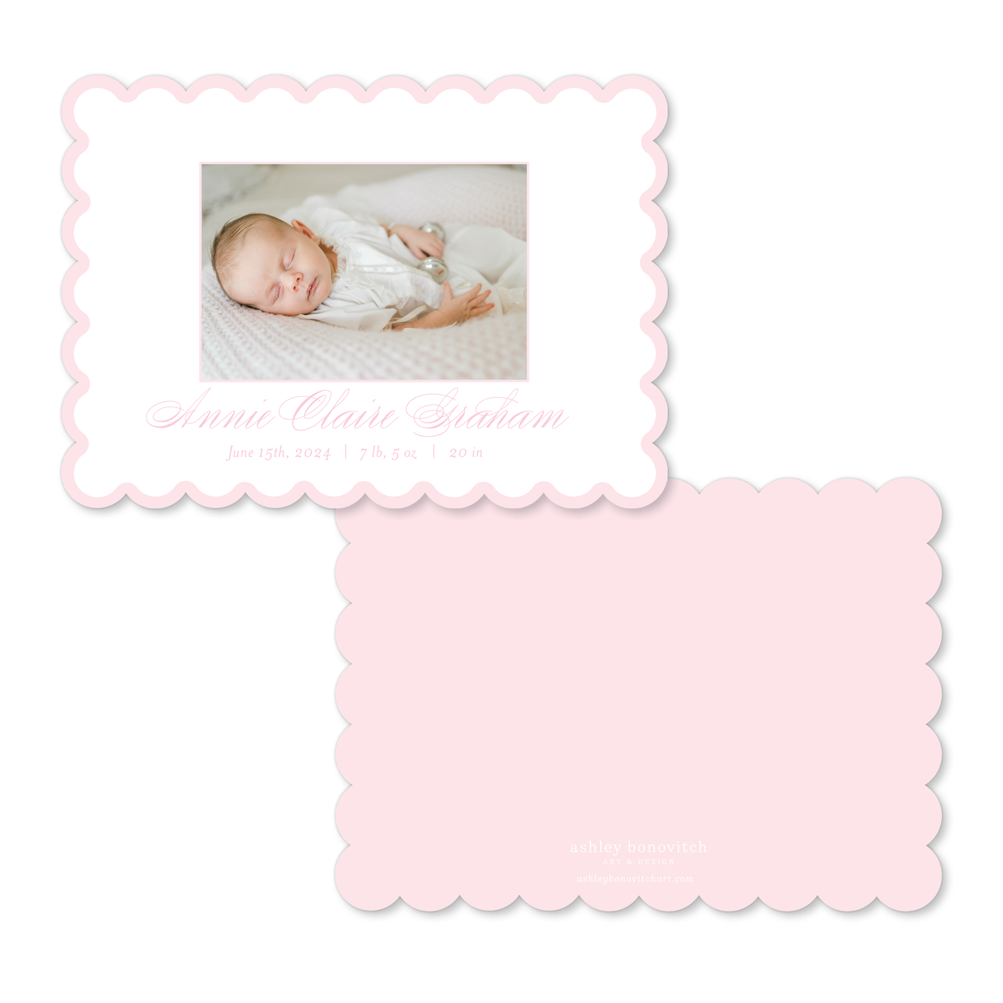 Pink Simple Scallop Birth Announcements