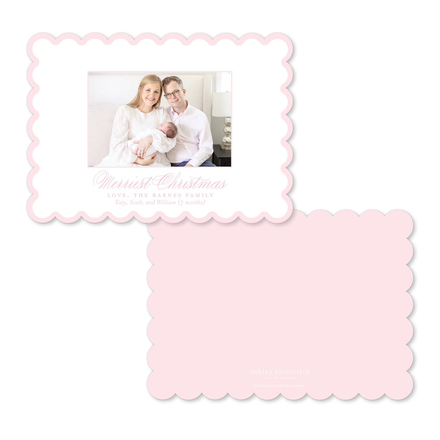 Pink Simple Scallop Birth Announcements