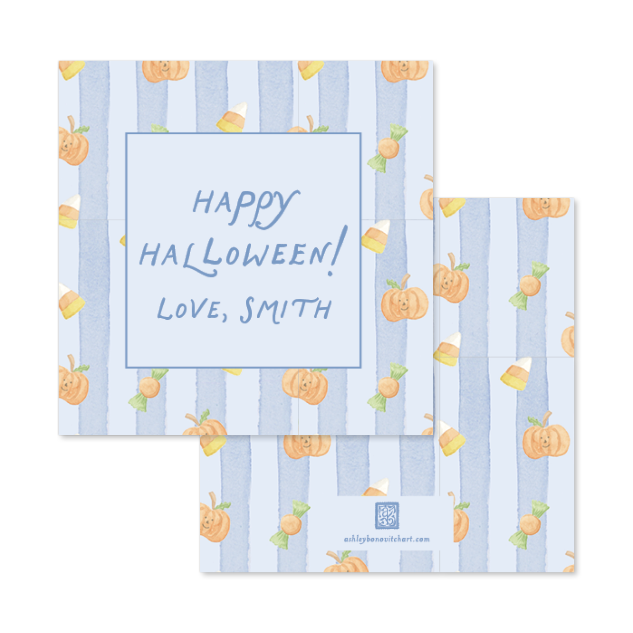 Spooky Stripes Gift Tags in Blue - Square