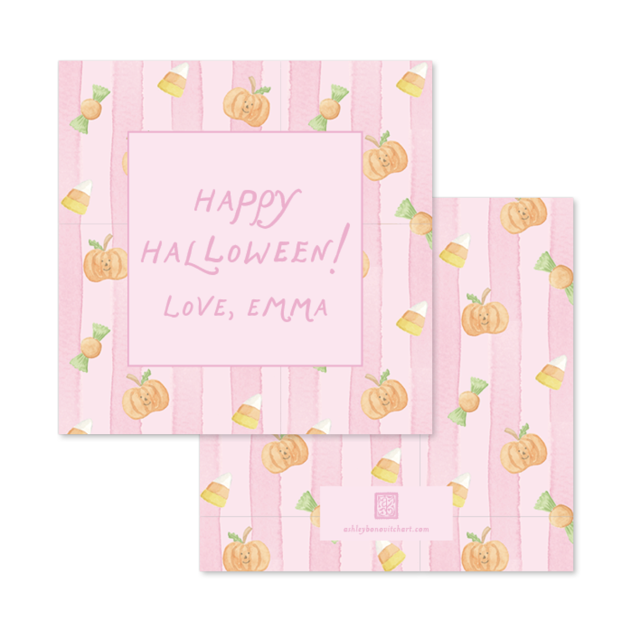 Spooky Stripes Gift Tags in Pink - Square