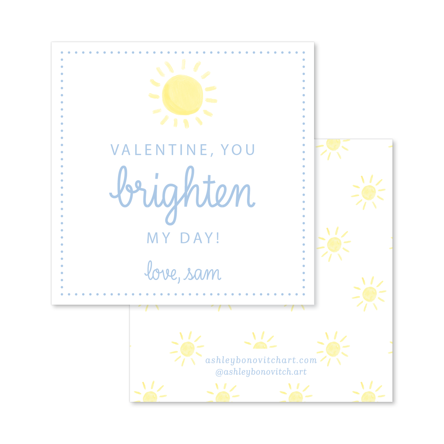 Brighten My Day Valentines Tags in Blue