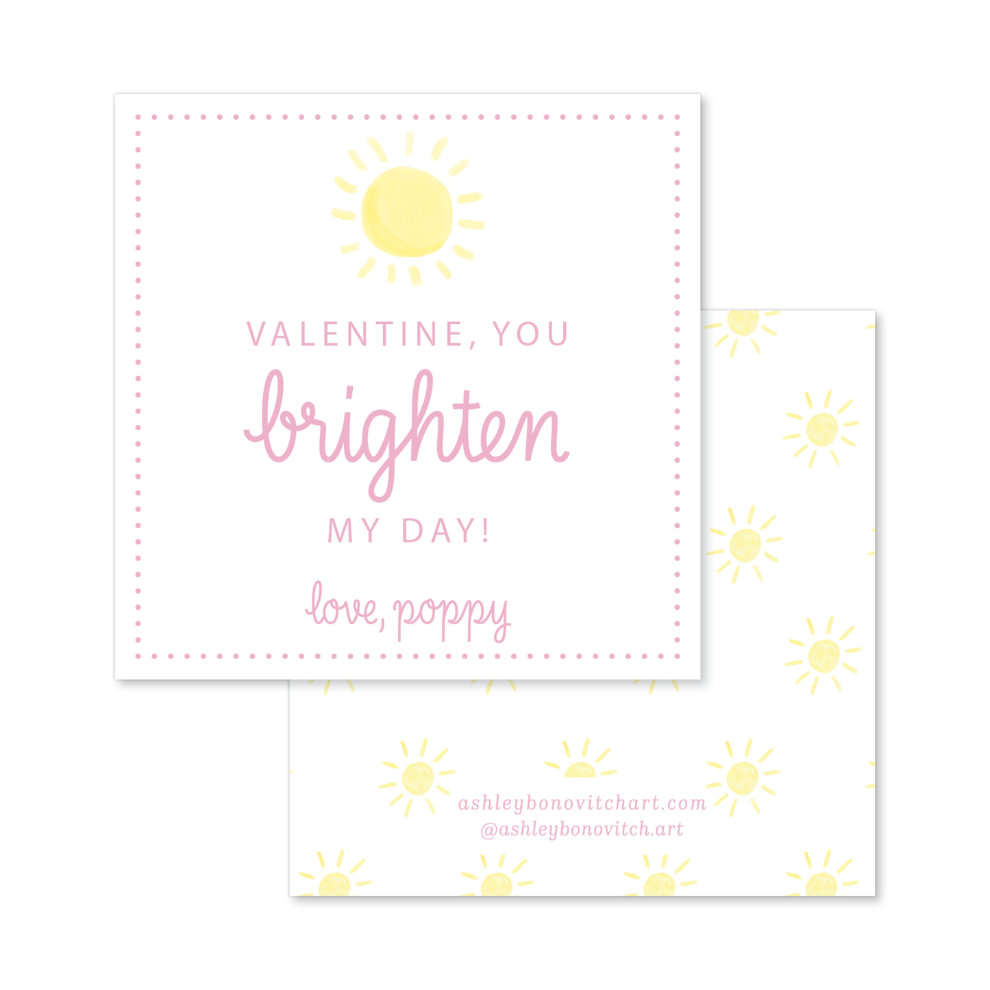 Brighten My Day Valentines Tags in Pink