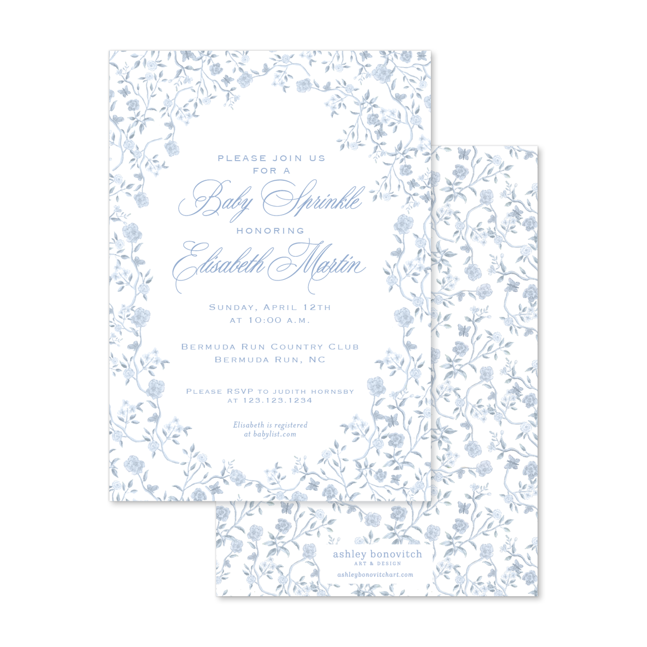 Toile Chinoiserie Invitation in Blue