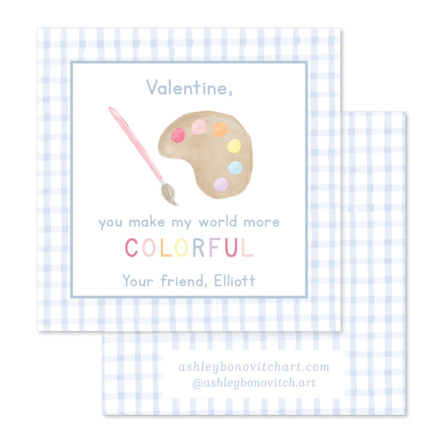 Paint Palette Valentines Tags in Blue