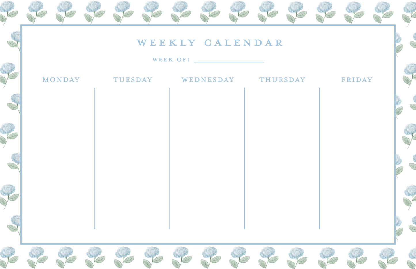 Weekly Calendar Notepad - Blue Hydrangea