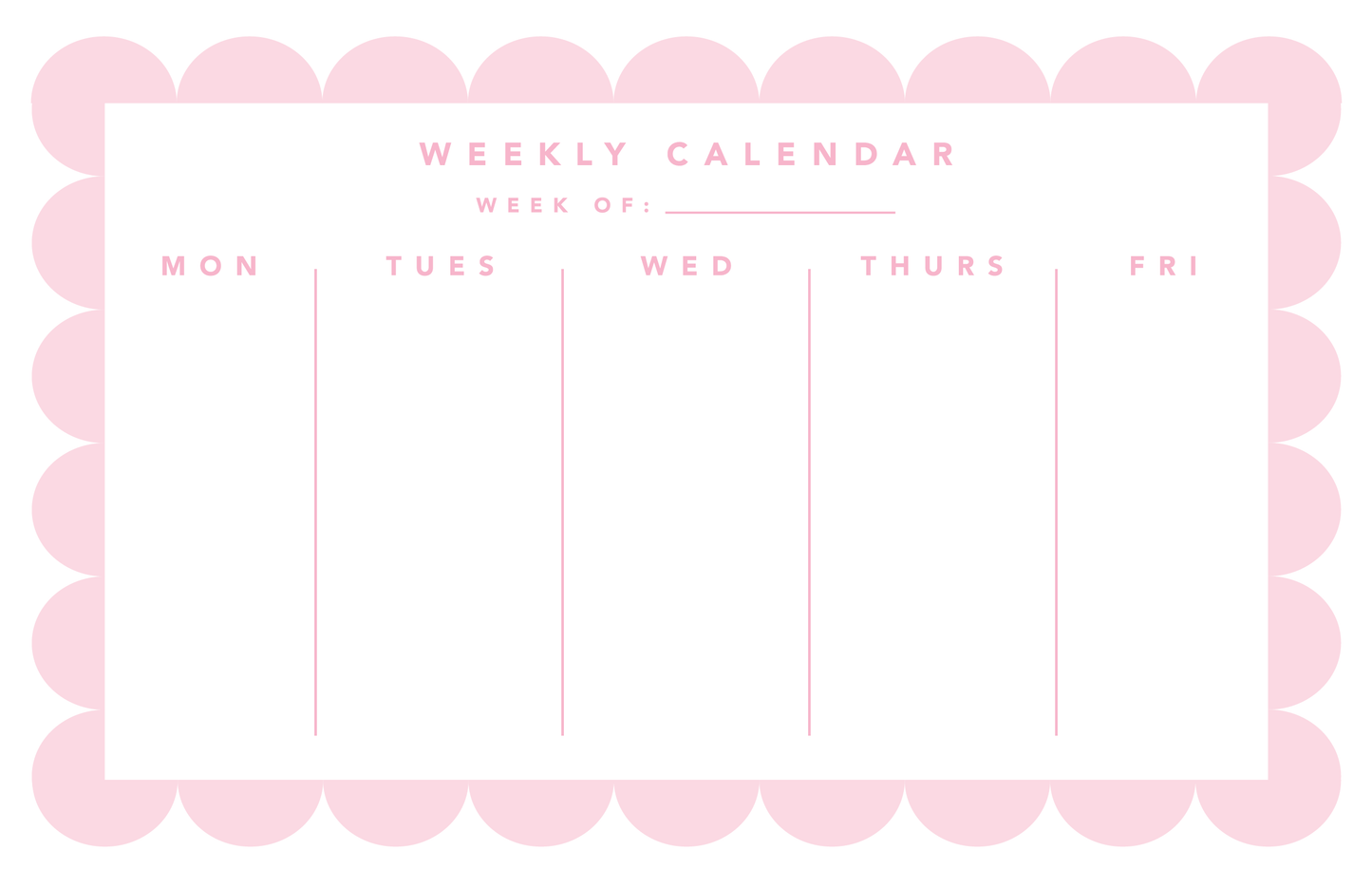 Weekly Calendar Notepad - Pink Scallop