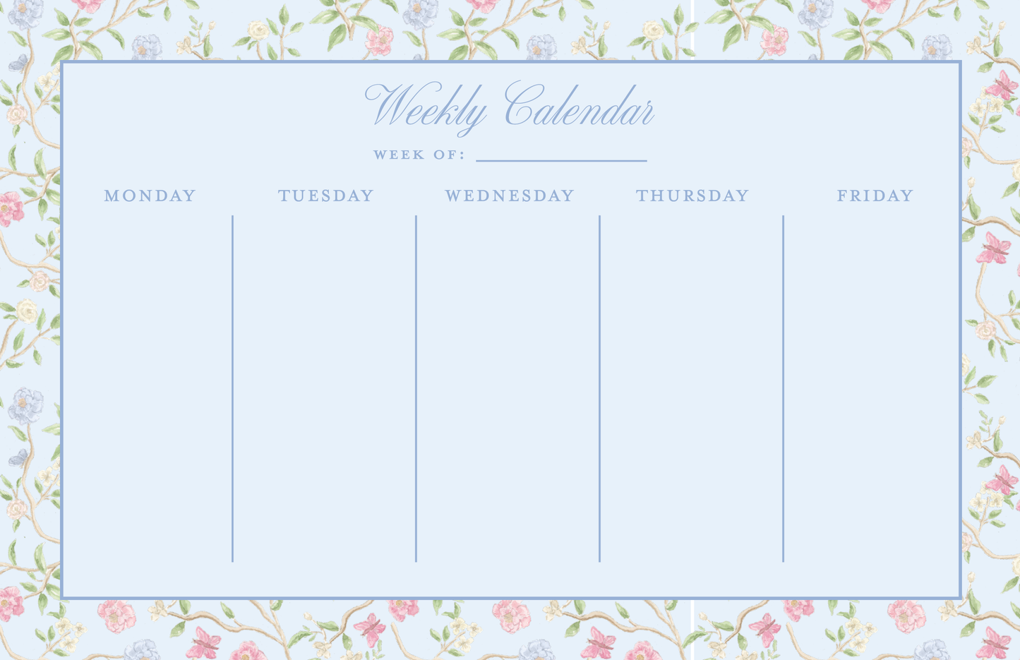 Weekly Calendar Notepad - Blue Chinoiserie