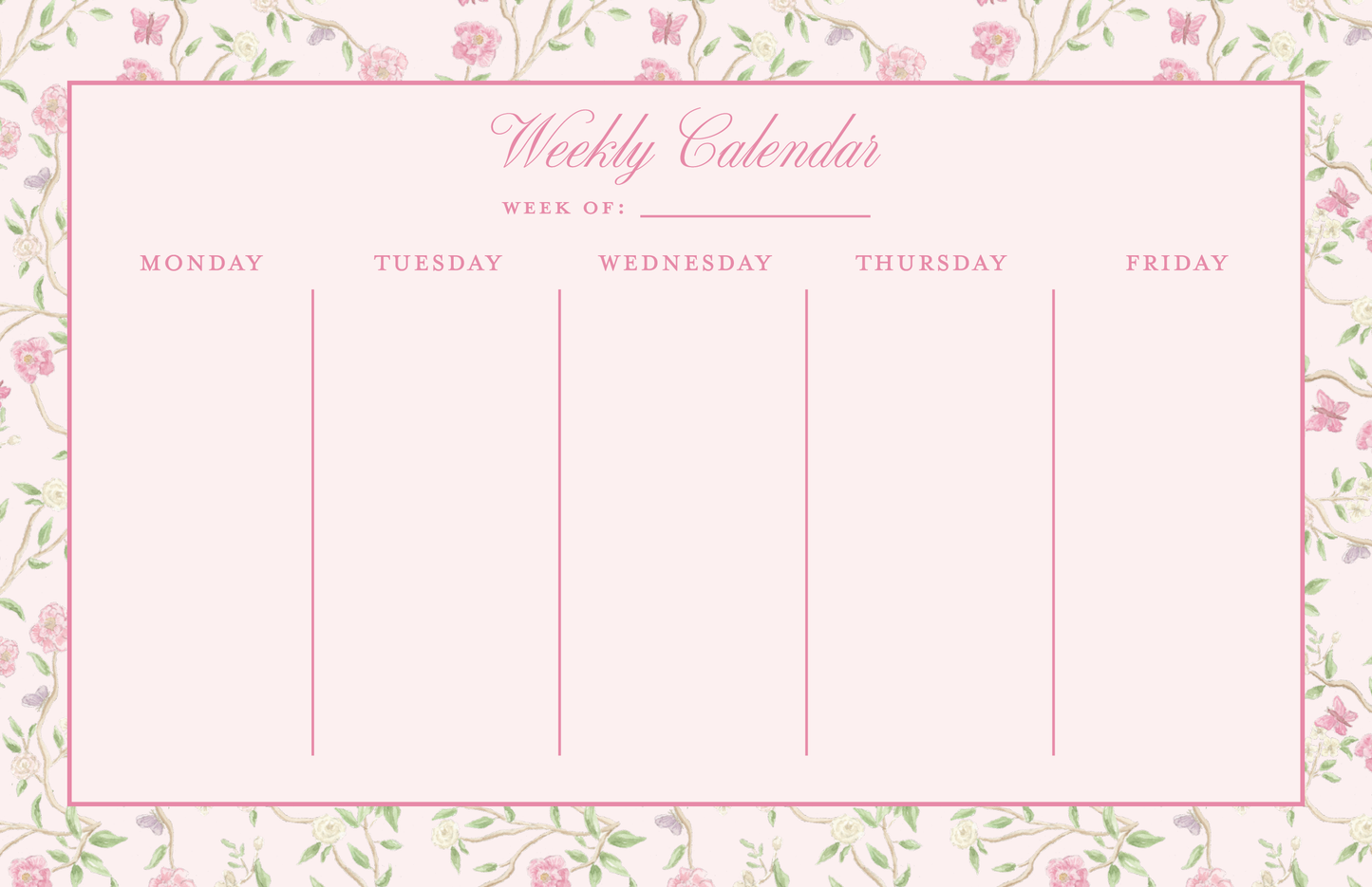 Weekly Calendar Notepad - Pink Chinoiserie