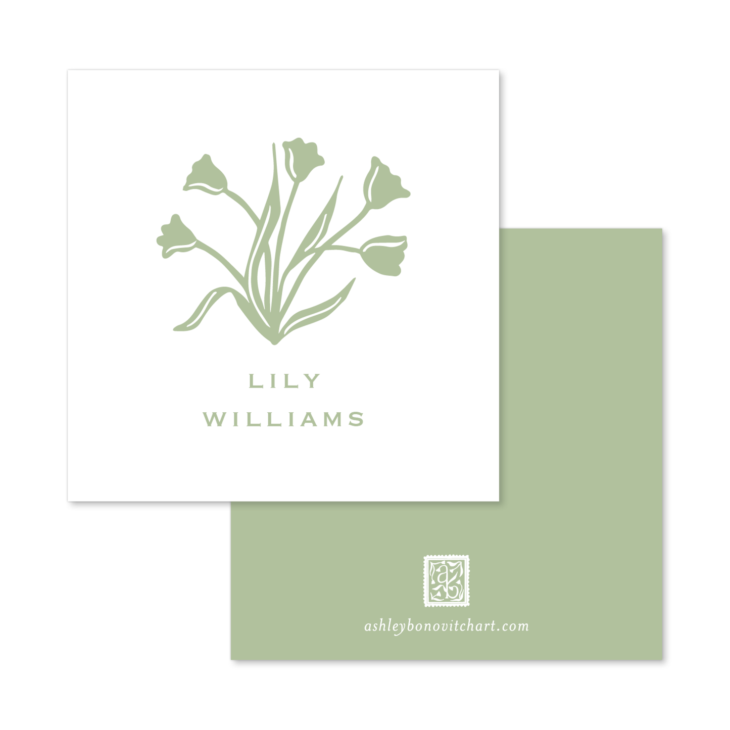 Signature Tulips Calling Cards in Light Sage