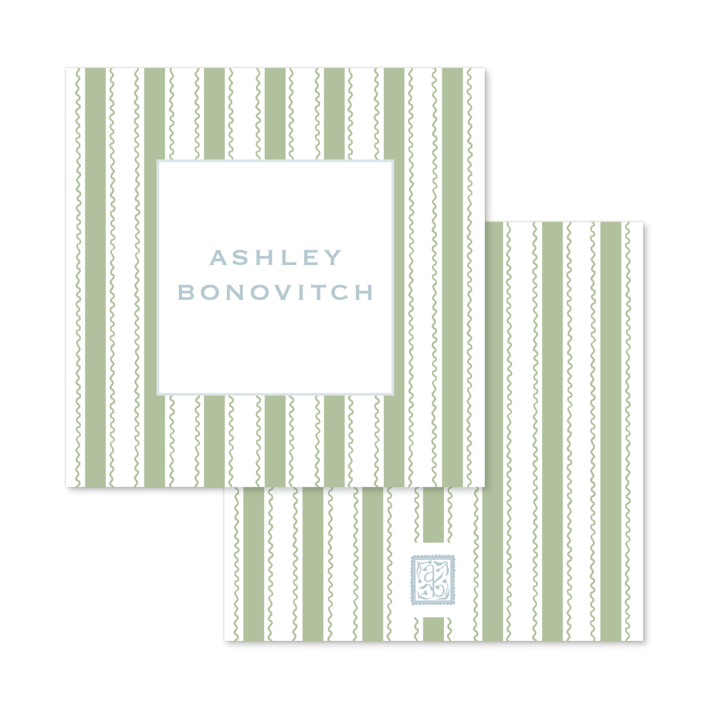 Signature Wavy Stripe Calling Cards in Light Sage