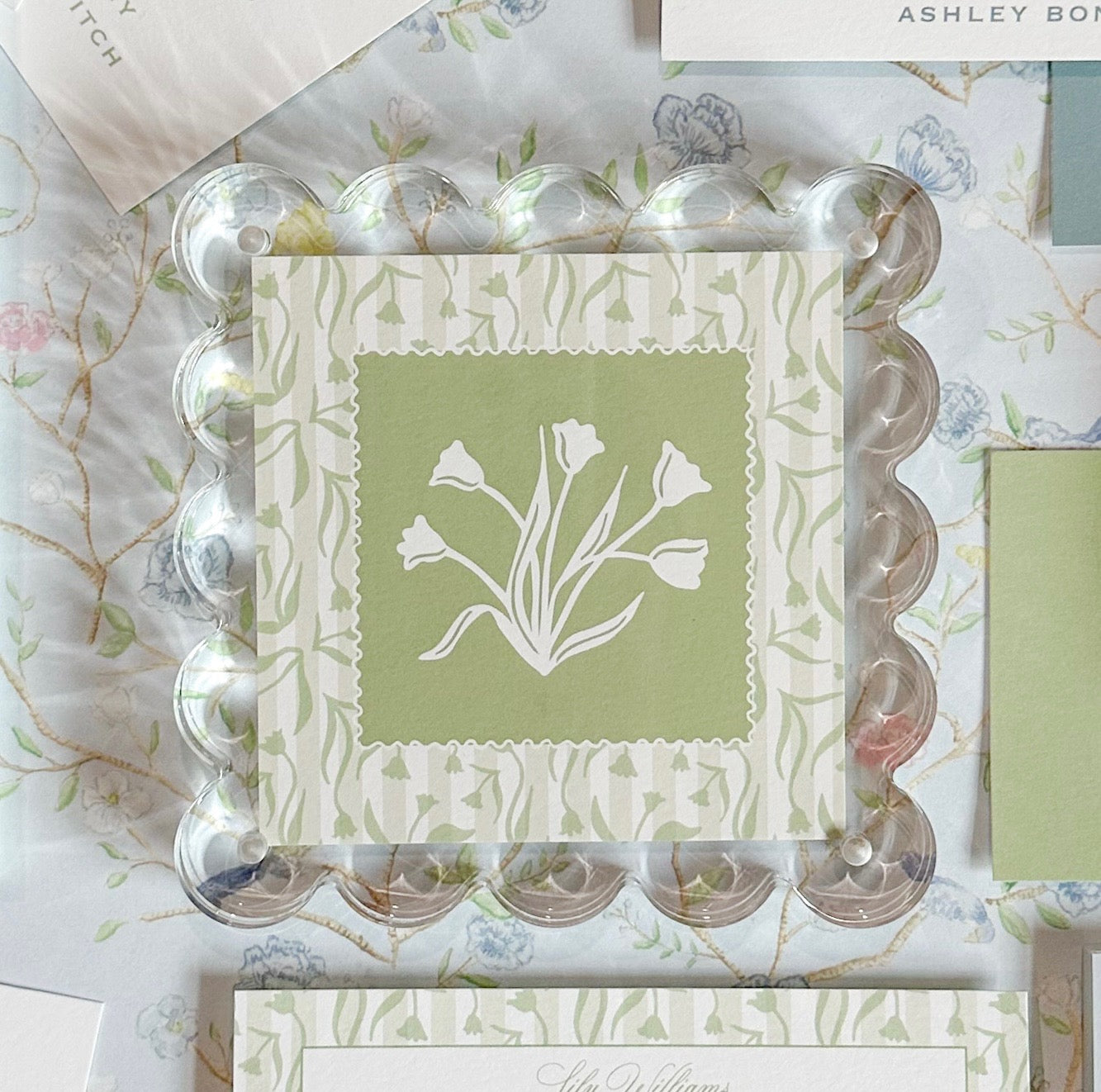 Signature Tulips Print in Sage Stripes