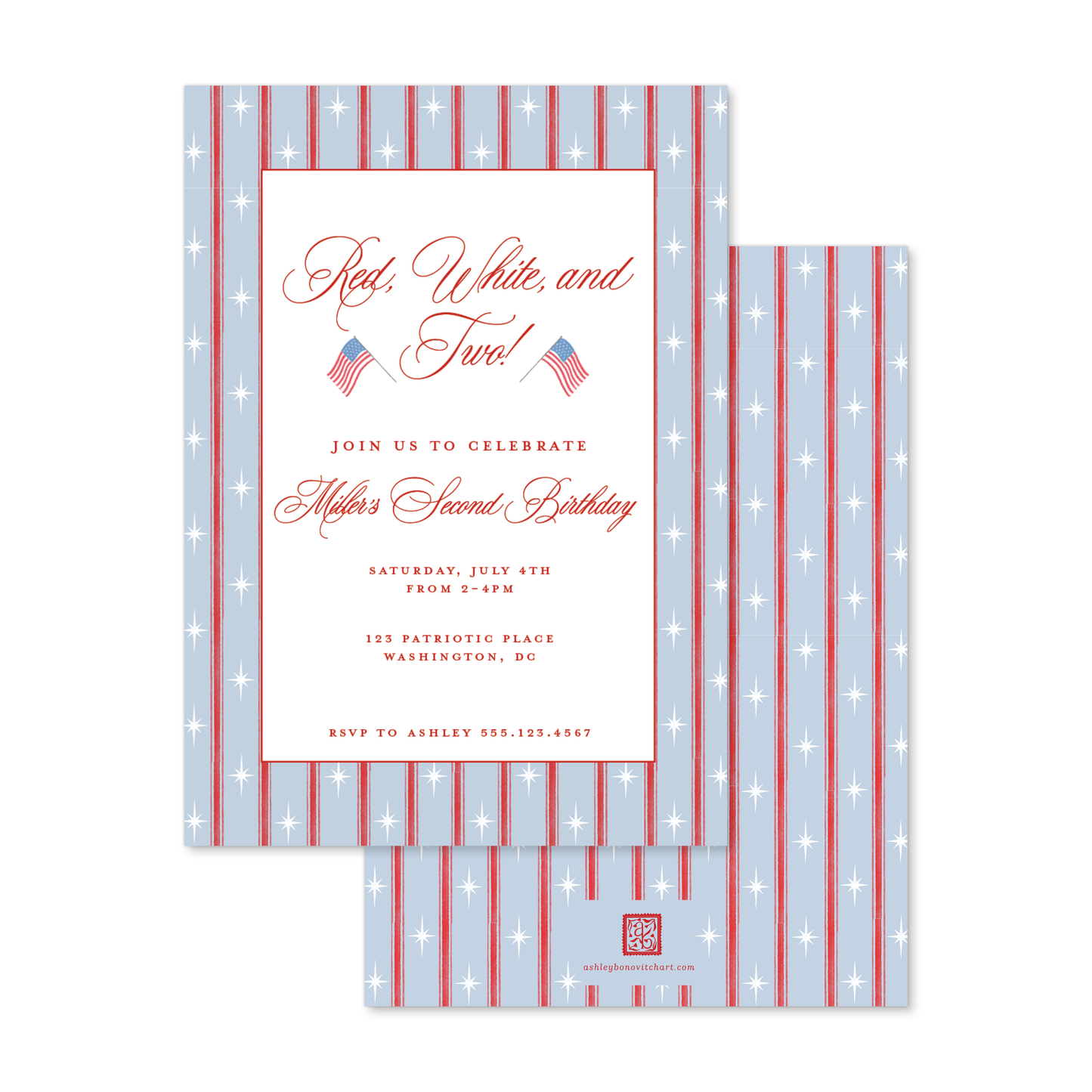 Red White and Two Party Invitation
