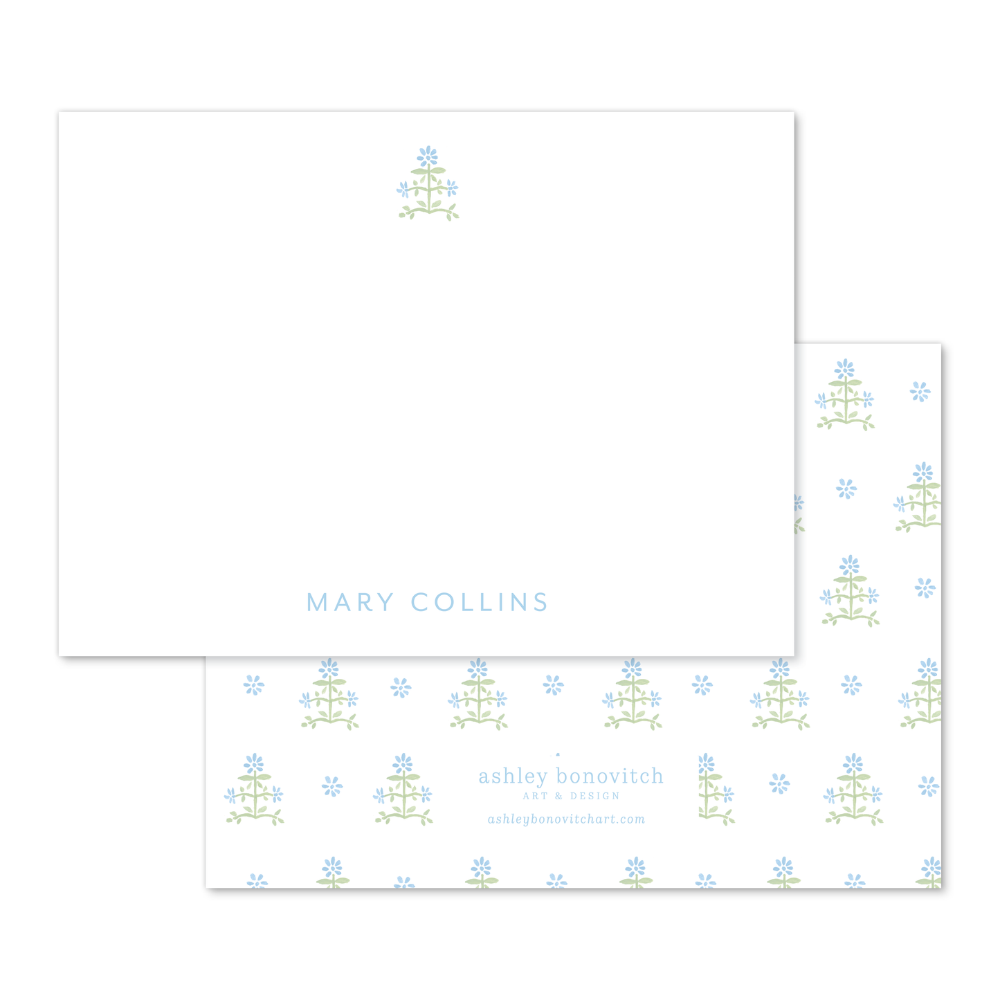 Floral Block Print Stationery Set - Blue