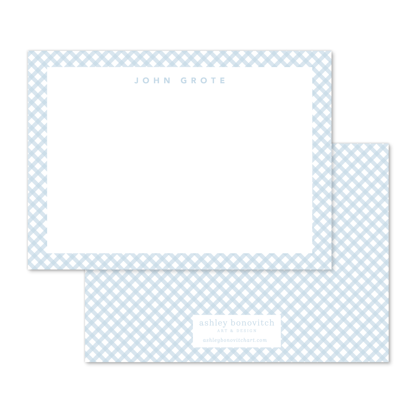 Blue Gingham Stationery Set