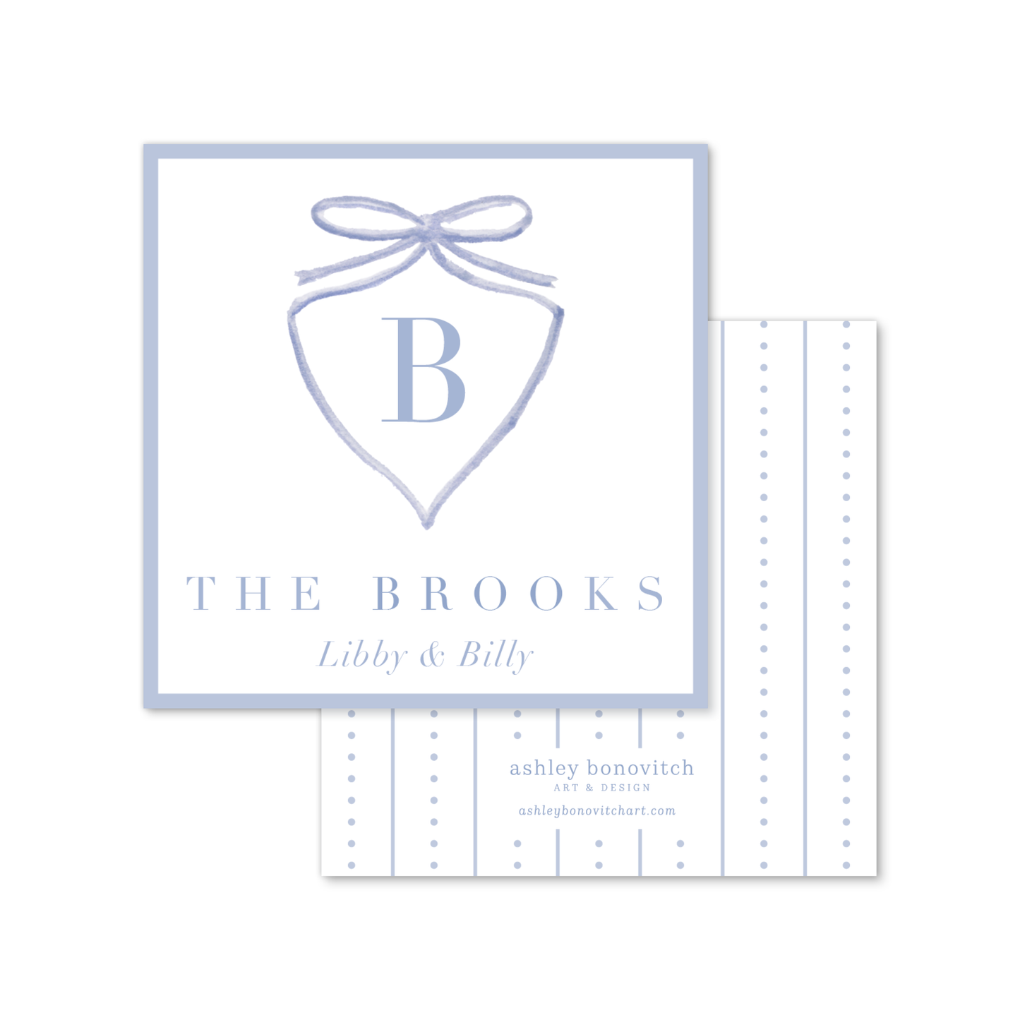 Blue Bow Crest Calling Cards