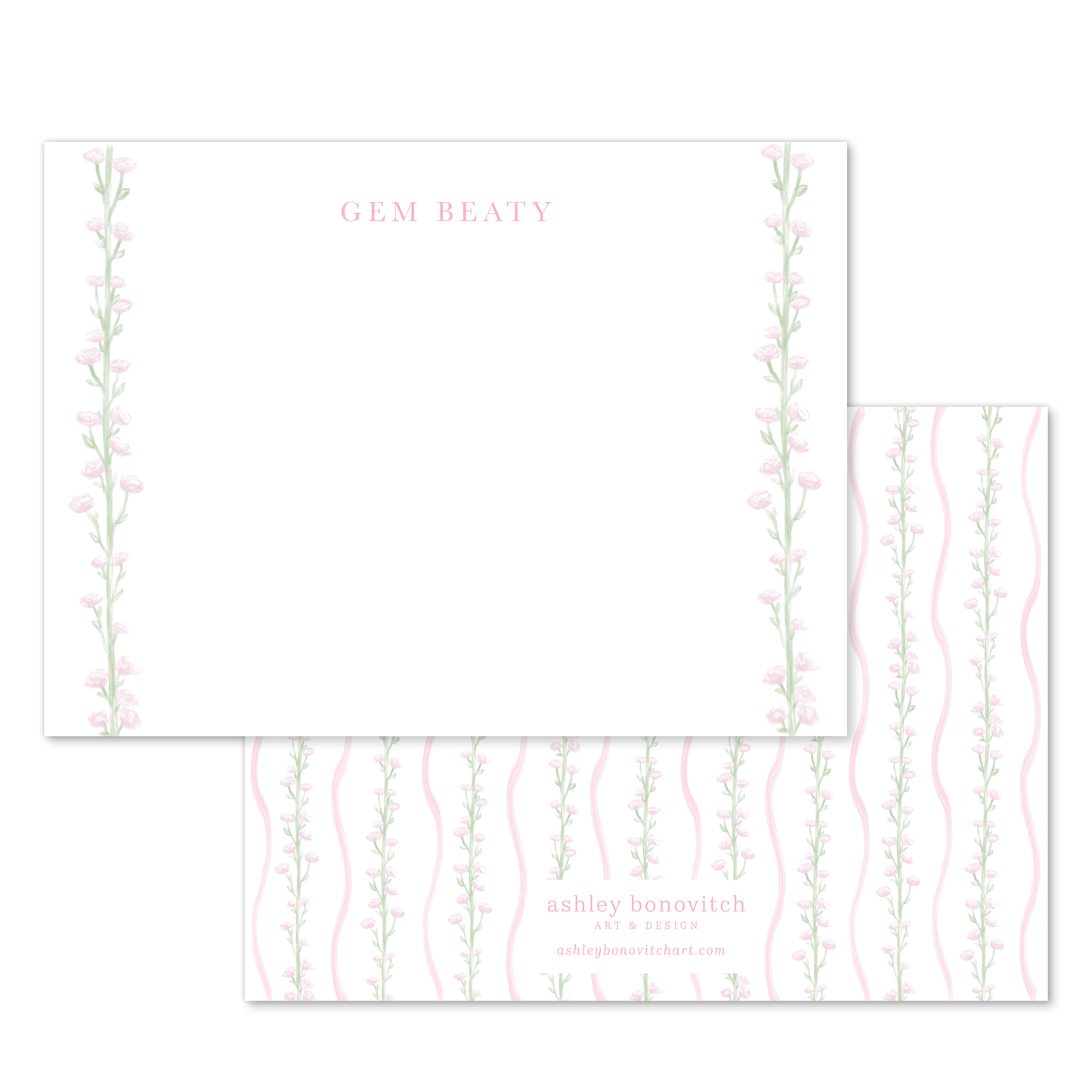 Pink Floral Vines Stationery Set