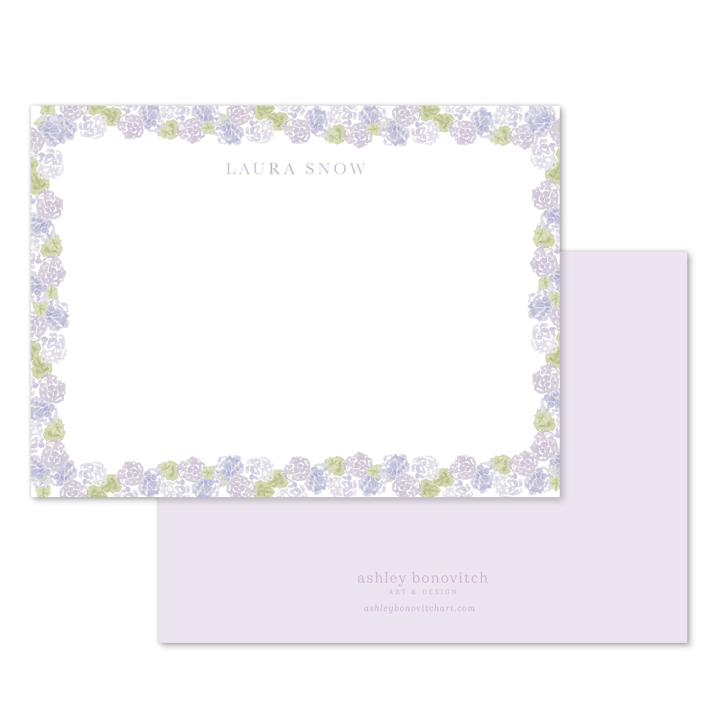 Purple Hydrangea Border Stationery Set
