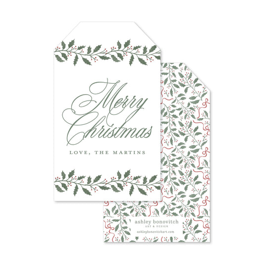 Holly Bows Christmas Gift Tags in White