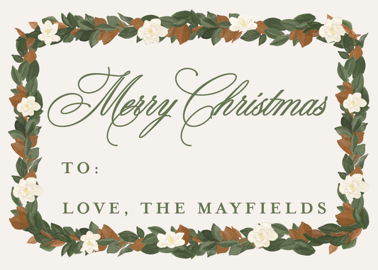 Magnolia Garland Christmas Gift Stickers in Ivory