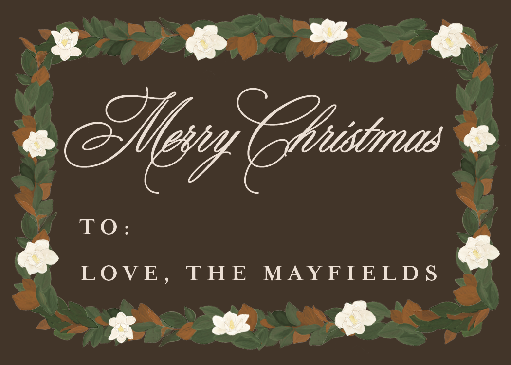 Magnolia Garland Christmas Gift Stickers in Chocolate