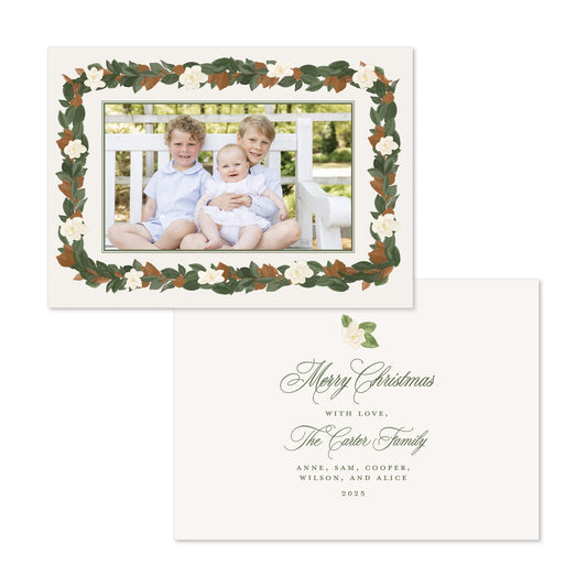 Magnolia Garland Christmas Cards in Ivory - Landscape
