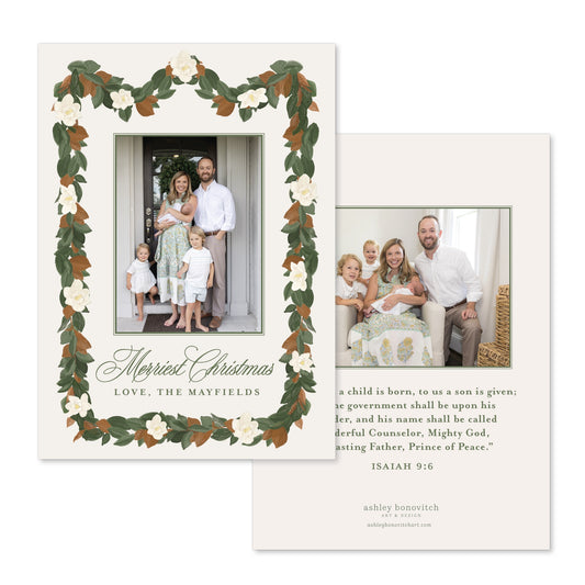 Magnolia Garland Christmas Cards in Ivory
