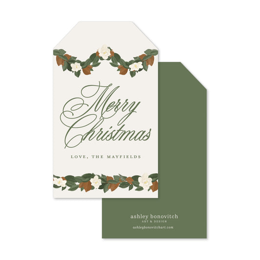 Magnolia Garland Christmas Gift Tags in Ivory